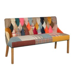 Amelia Patchwork Vintage Style Chesterfield Bench 3 Seater Harris Tweed Tan Leather