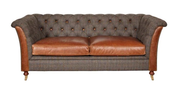 Fergus 3 Seater Chesterfield Vintage Style Sofa Heathland Harris Tweed ...