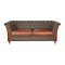 Fergus 3 Seater Chesterfield Vintage Style Sofa Heathland Harris Tweed Tan Leather