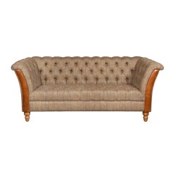 Hamilton 2 Seater Vintage Style Chesterfield Sofa Hunter Harris Tweed Tan Leather