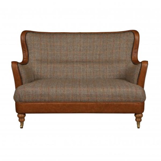 Hepburn Vintage Style 3 Seater Parlour Sofa Hunter Neutral Harris Tweed