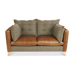 Kennedy 2 Seater Sofa Heathland Grey Harris Tweed Tan Brown Leather Retro Danish Inspired Design