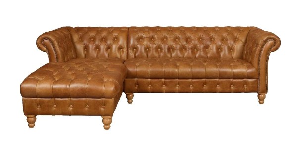 Oskar 3 Seater Vintage Style Chesterfield Corner Chaise Sofa Tan Leather