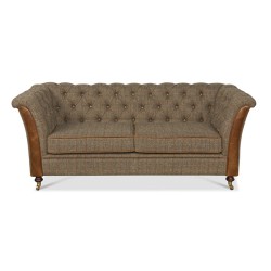 Sinclair 2 Seater Chesterfield Vintage Style Sofa Hunter Harris Tweed Tan Leather