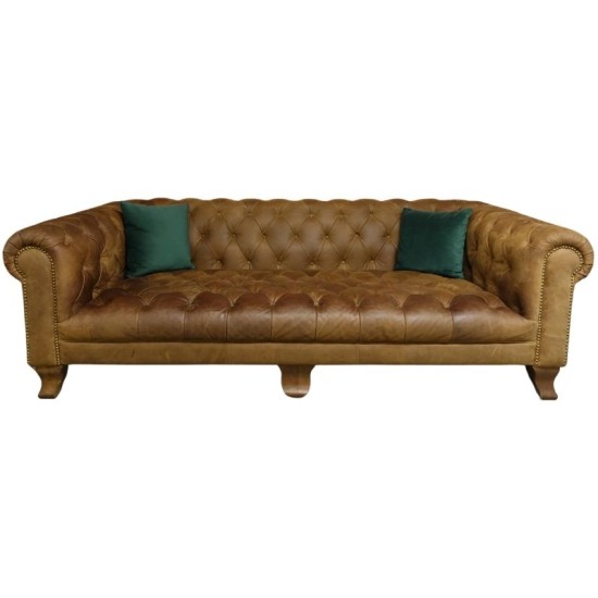 Classic Chesterfield Leather 4 Seater Vintage Sofa  