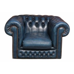 Navy Leather Chesterfield Armchair