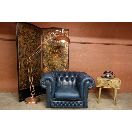 Navy Leather Chesterfield Armchair