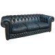 Rare Blue Leather Chesterfield 3 Seater Sofa