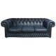 Rare Blue Leather Chesterfield 3 Seater Sofa