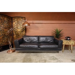 Black Leather Vintage 2 Seater Sofa 