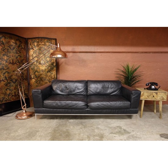 Black Leather Vintage 2 Seater Sofa 