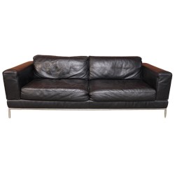 Black Leather Vintage 2 Seater Sofa 