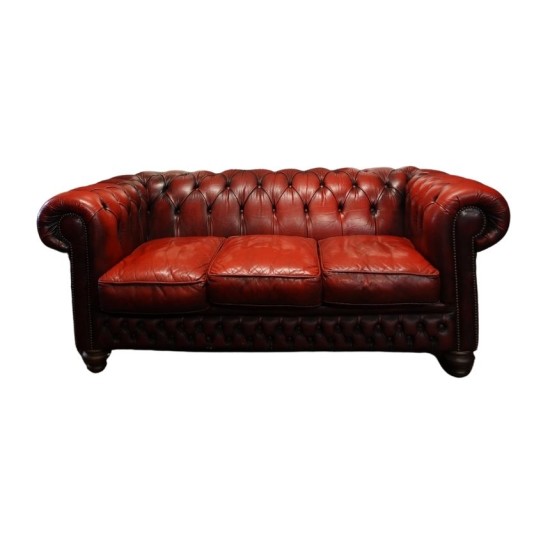 Oxblood Chesterfield 3 Seater Leather Sofa