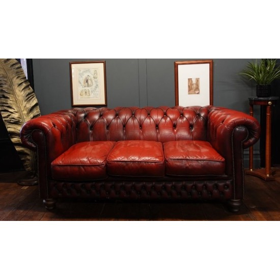 Oxblood Chesterfield 3 Seater Leather Sofa